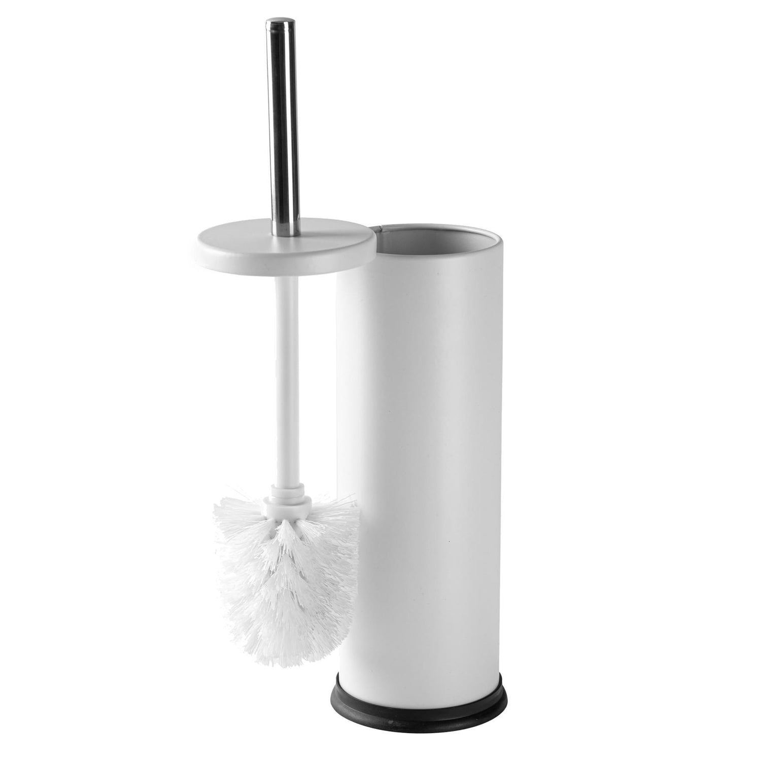 Matt White Round Stainless Steel Toilet Brush &amp; Holder