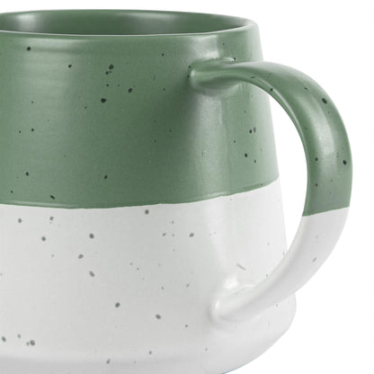 370ml Colour Block Flecked Stoneware Belly Mugs - Sage - Pack of 4
