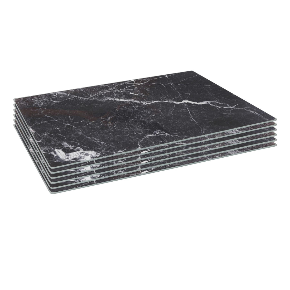 Black Marble-Effect 40cm x 30cm Rectangular Glass Placemats - Pack of 6