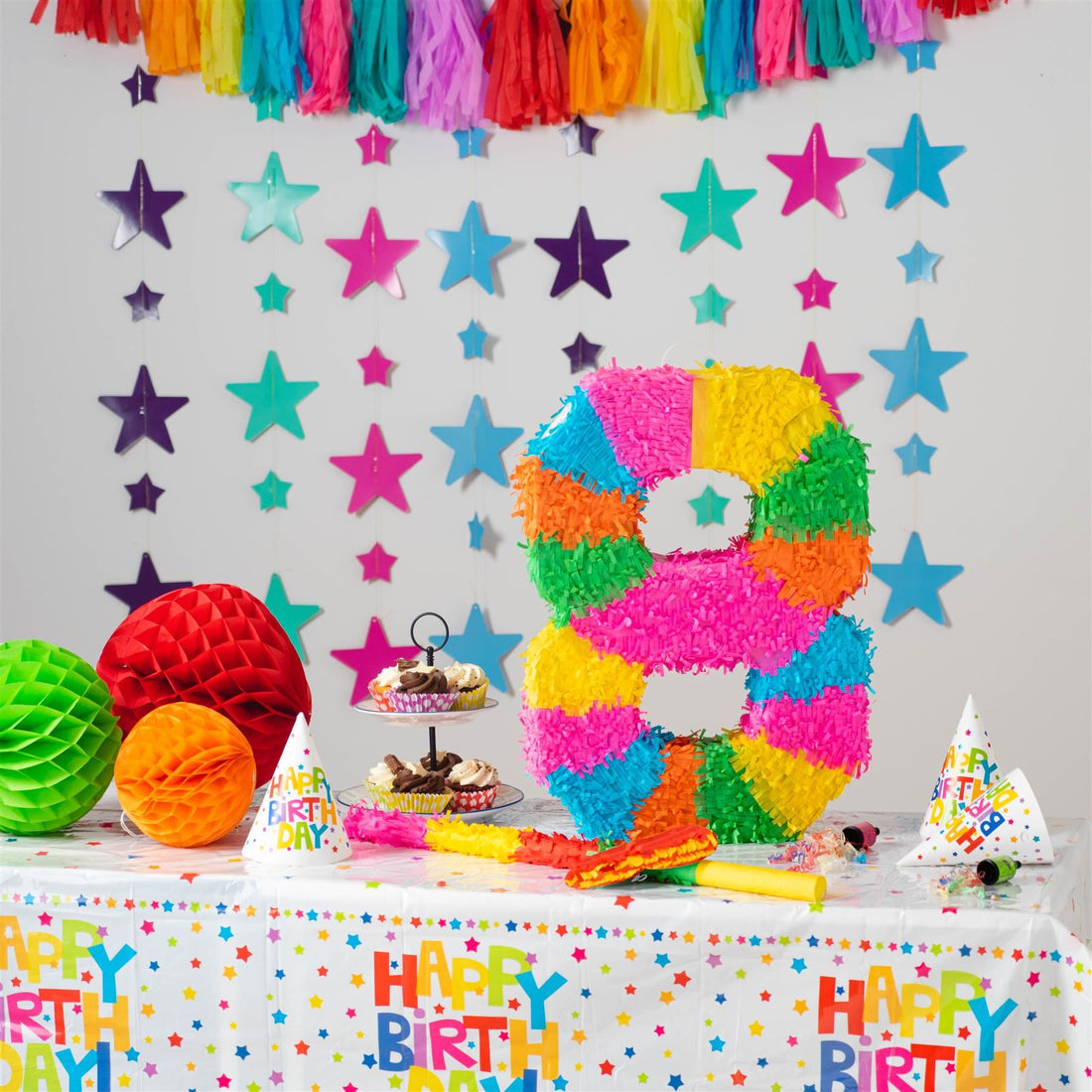 Large Number 8 Pinata Party Set with Pink Stick