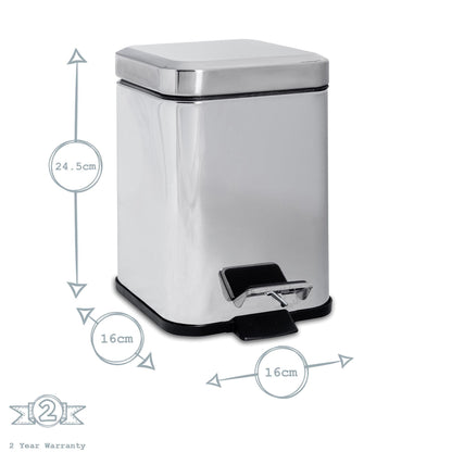 3L Chrome Square Bathroom Pedal Bin