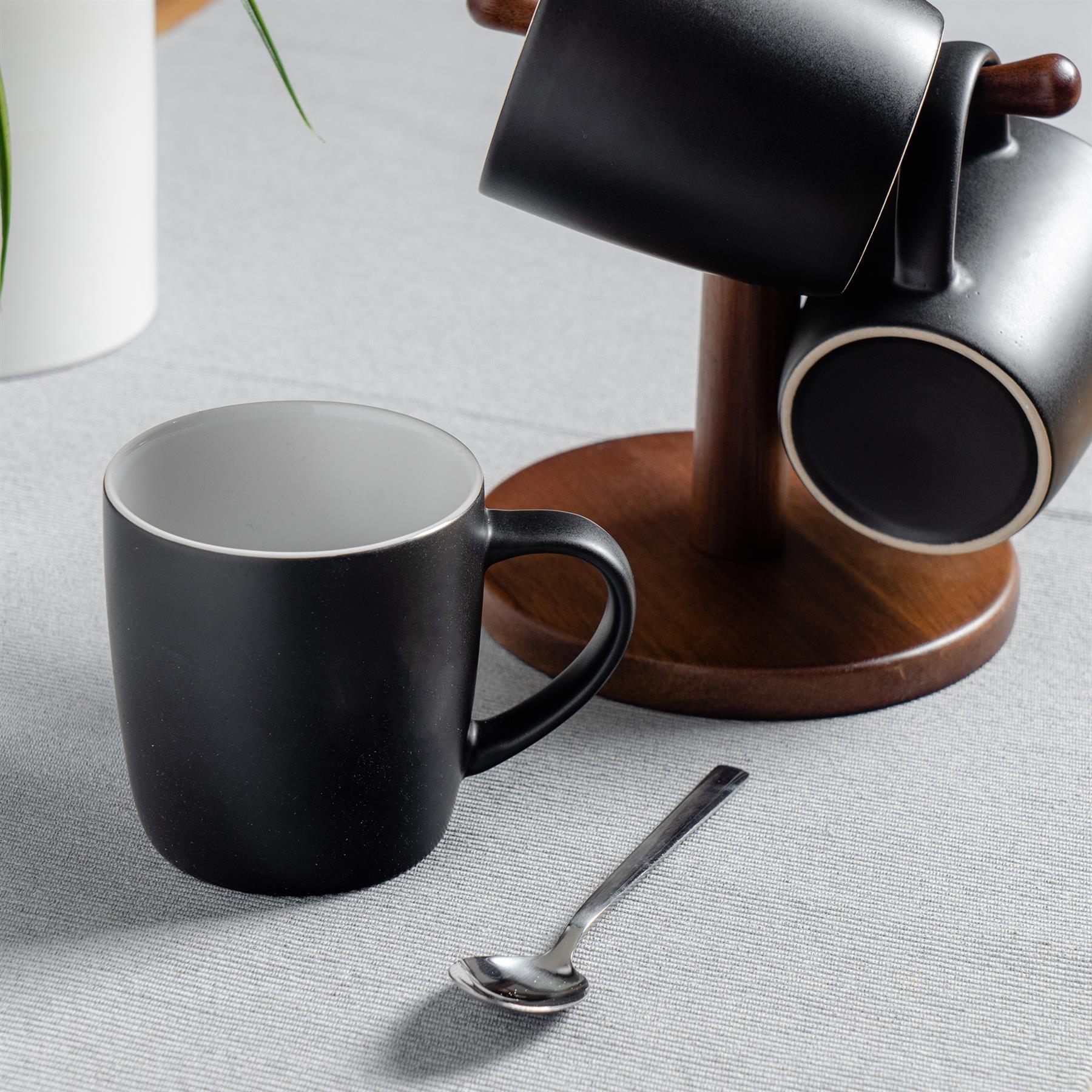 350ml Matt Black Coloured Coffee Mugs - Pack of Six