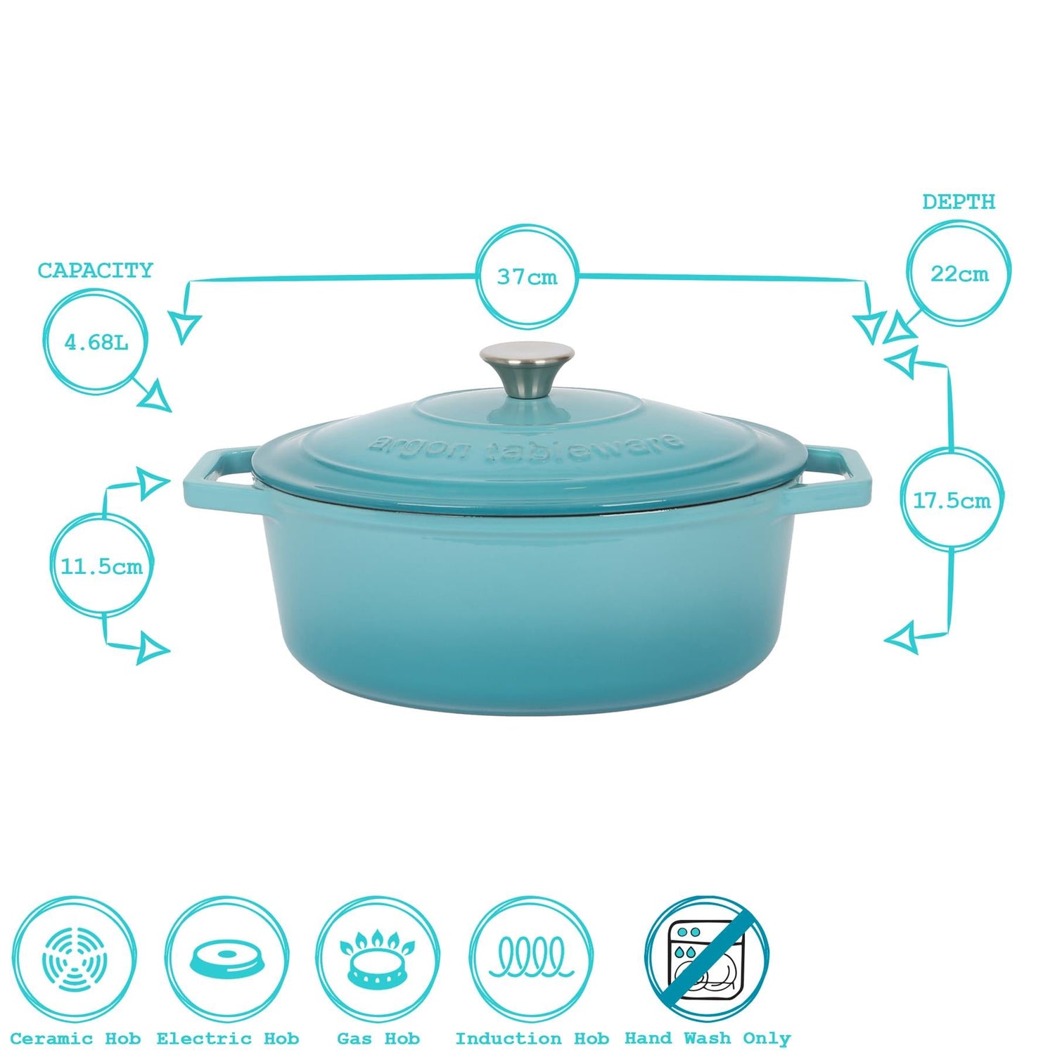 4.68L Matt Black Oval Cast Iron Casserole Dish