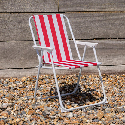 Red &amp; White Folding Metal Beach Chair