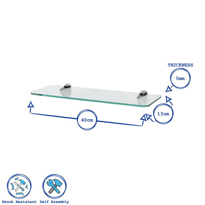 40cm Rounded Floating Glass Shelf with Chrome Fixings