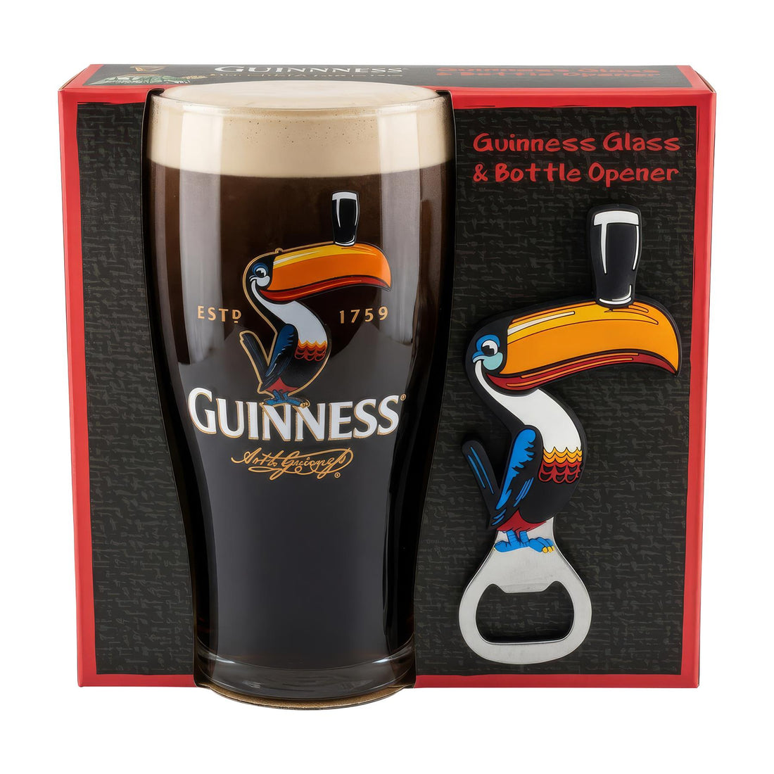 Guinness 2pc Toucan Pint Glass with Bottle Opener Set