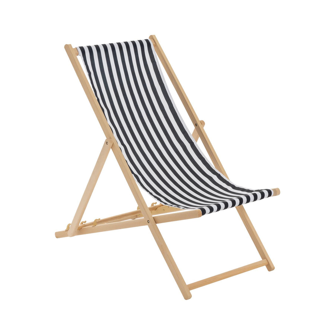 Black Stripe Folding Wooden Deck Chair