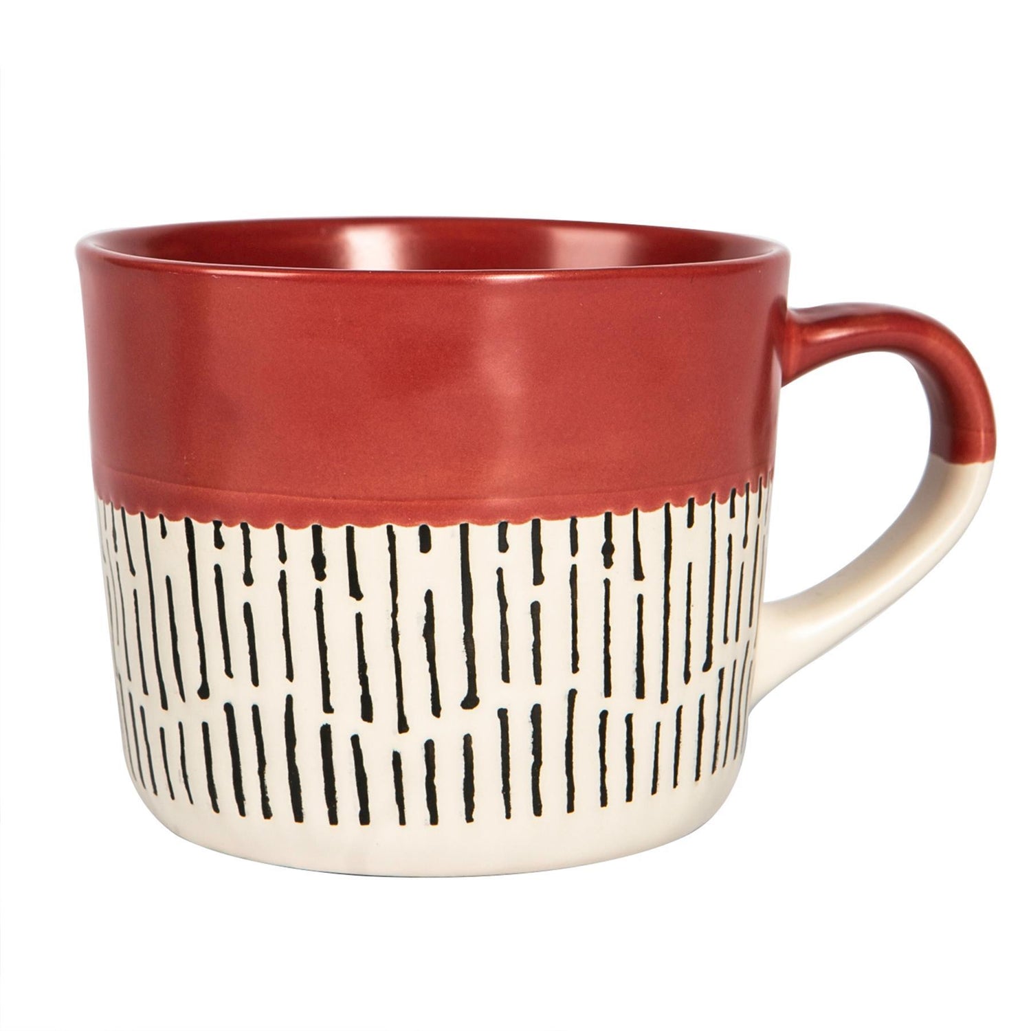 450ml Red Colour Block Dash Stoneware Coffee Mugs - Pack of Six