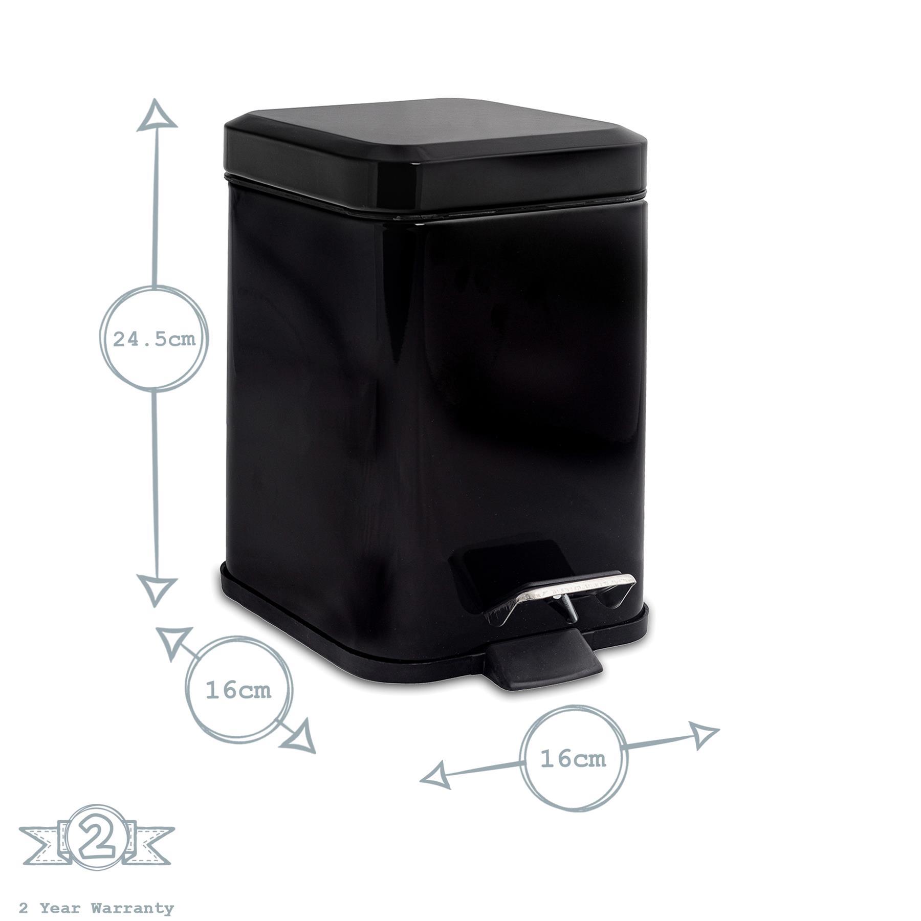 Black Round Toilet Brush &amp; Square Bin Set