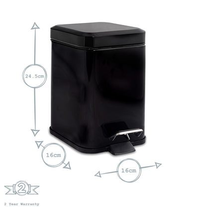 Black Round Toilet Brush &amp; Square Bin Set
