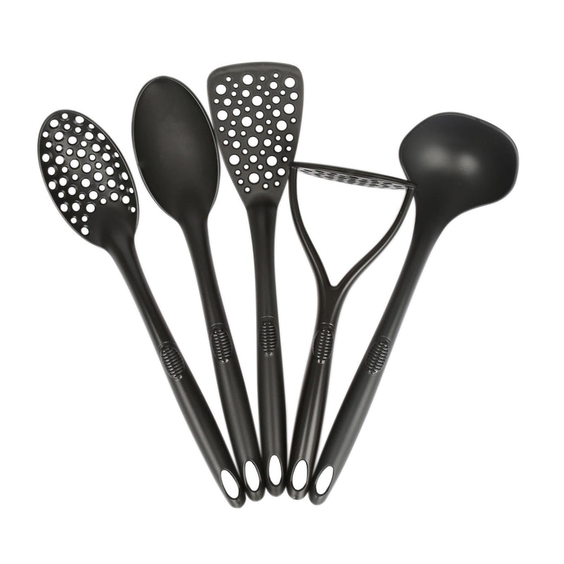 5pc Plastic Kitchen Utensils Set - Black - By Excellent Houseware