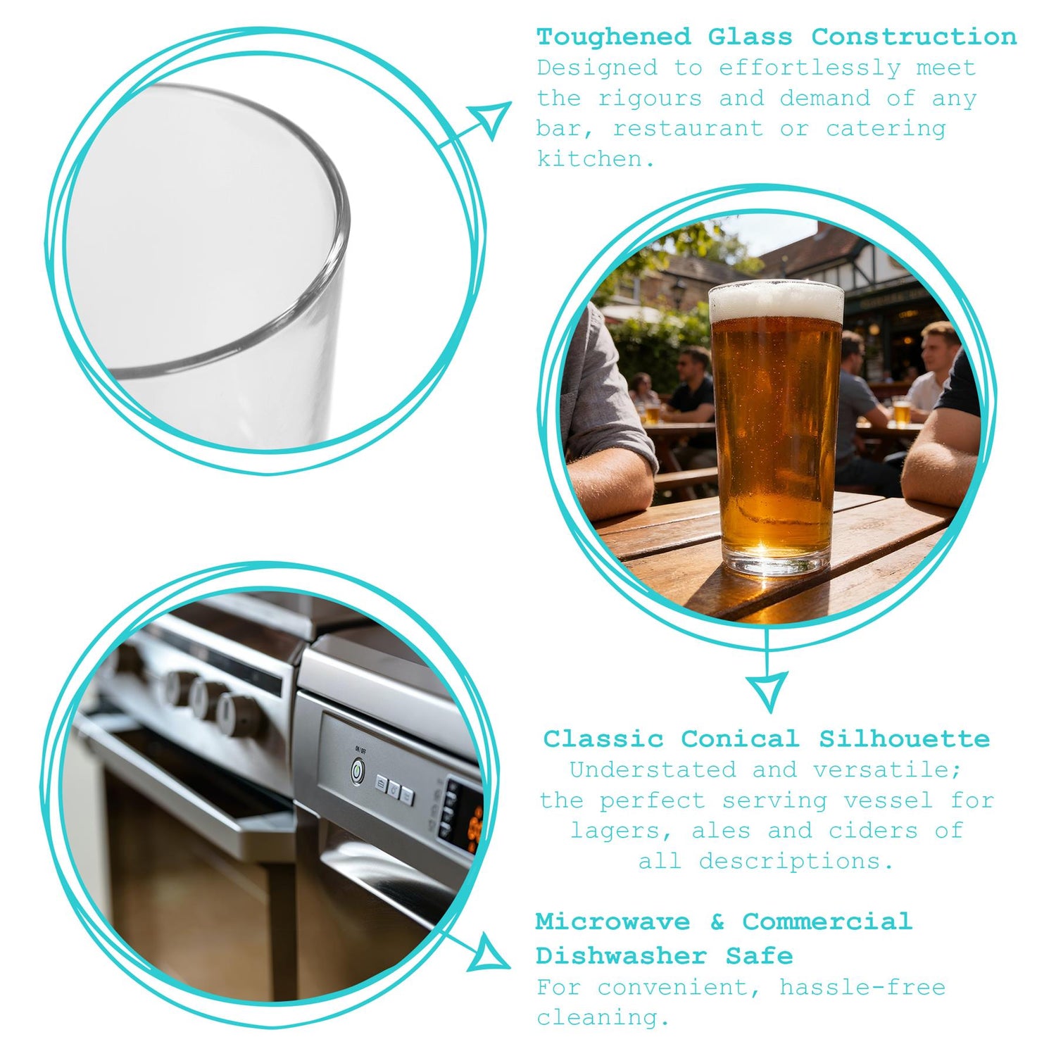 568ml (20oz) Conical Pint Beer Glasses - Pack of 24