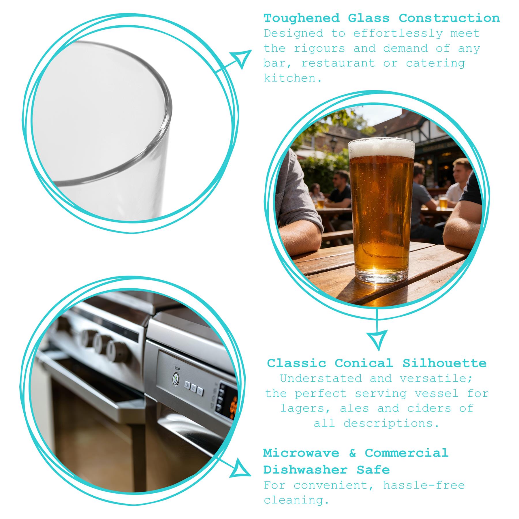 568ml (20oz) Conical Pint Beer Glasses - Pack of 24