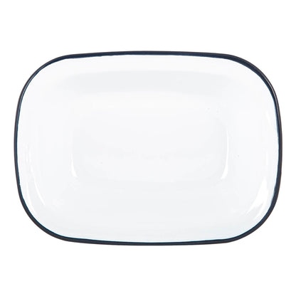 16 x 12cm White Enamel Pie Dishes - Navy - Pack of 6