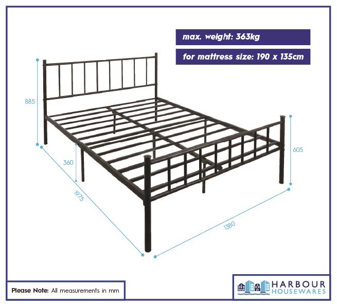 Double Metal Bed Frame - 4ft 6" - White