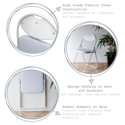 White Curved White Framed Padded Folding Chair