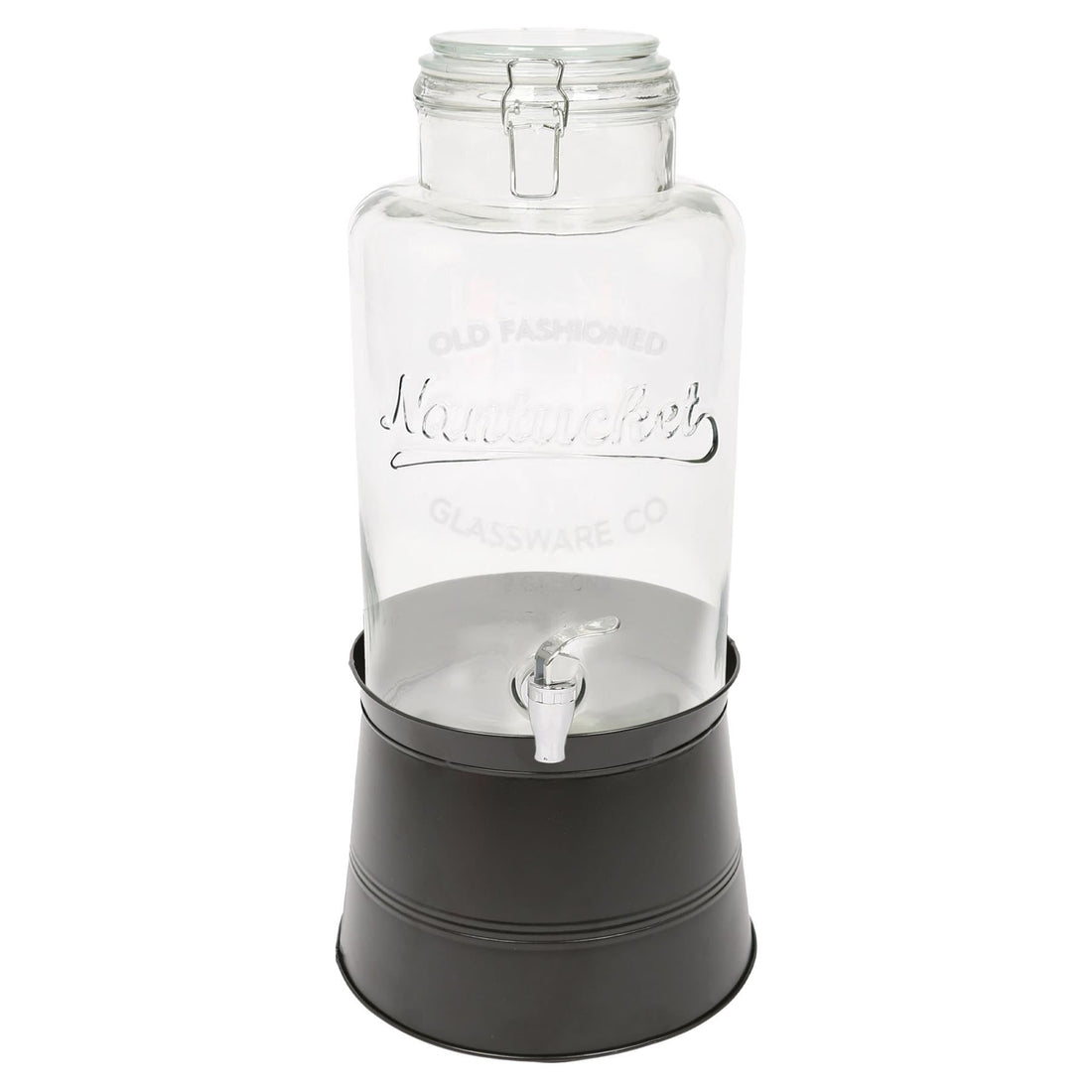 8.7L Glass Drinks Dispenser with Tap &amp; Black Bucket Stand