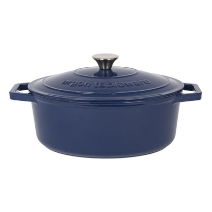4.68L Dark Blue Oval Cast Iron Casserole Dish