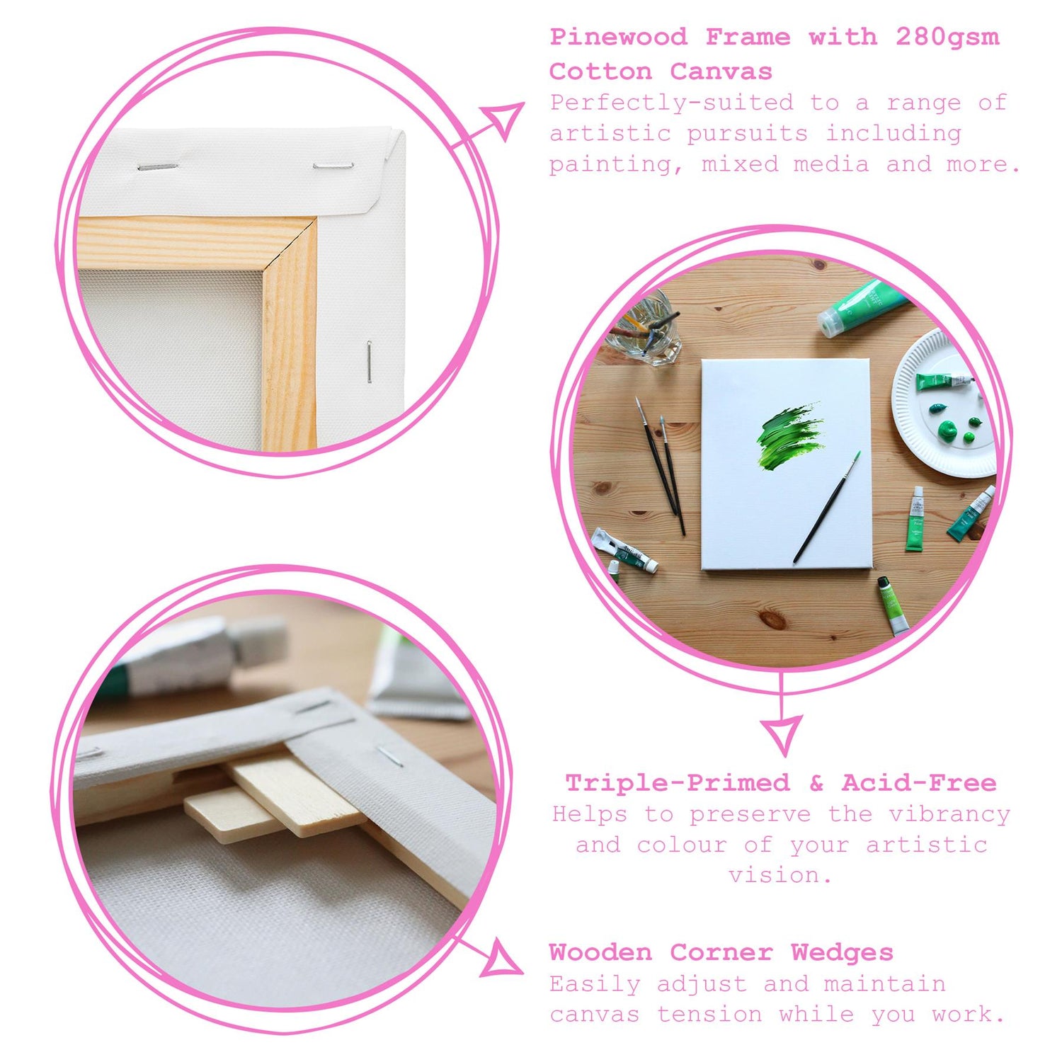 Stretched Canvas with Wooden Wedges - Pack of 5