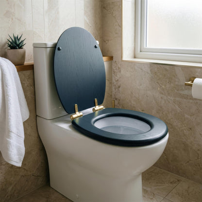 Wooden Soft Close Toilet Seat - Blue/Gold