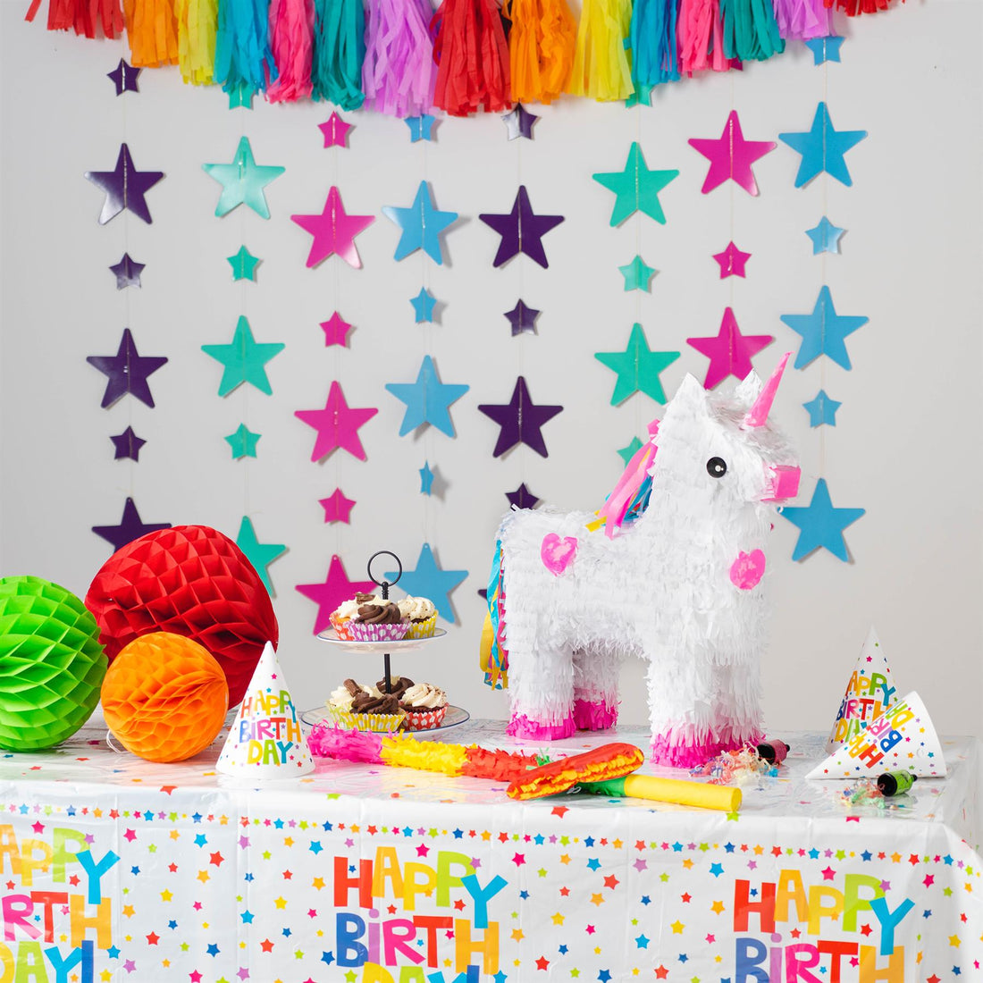 Large Unicorn Pinata Party Set with Blue Stick