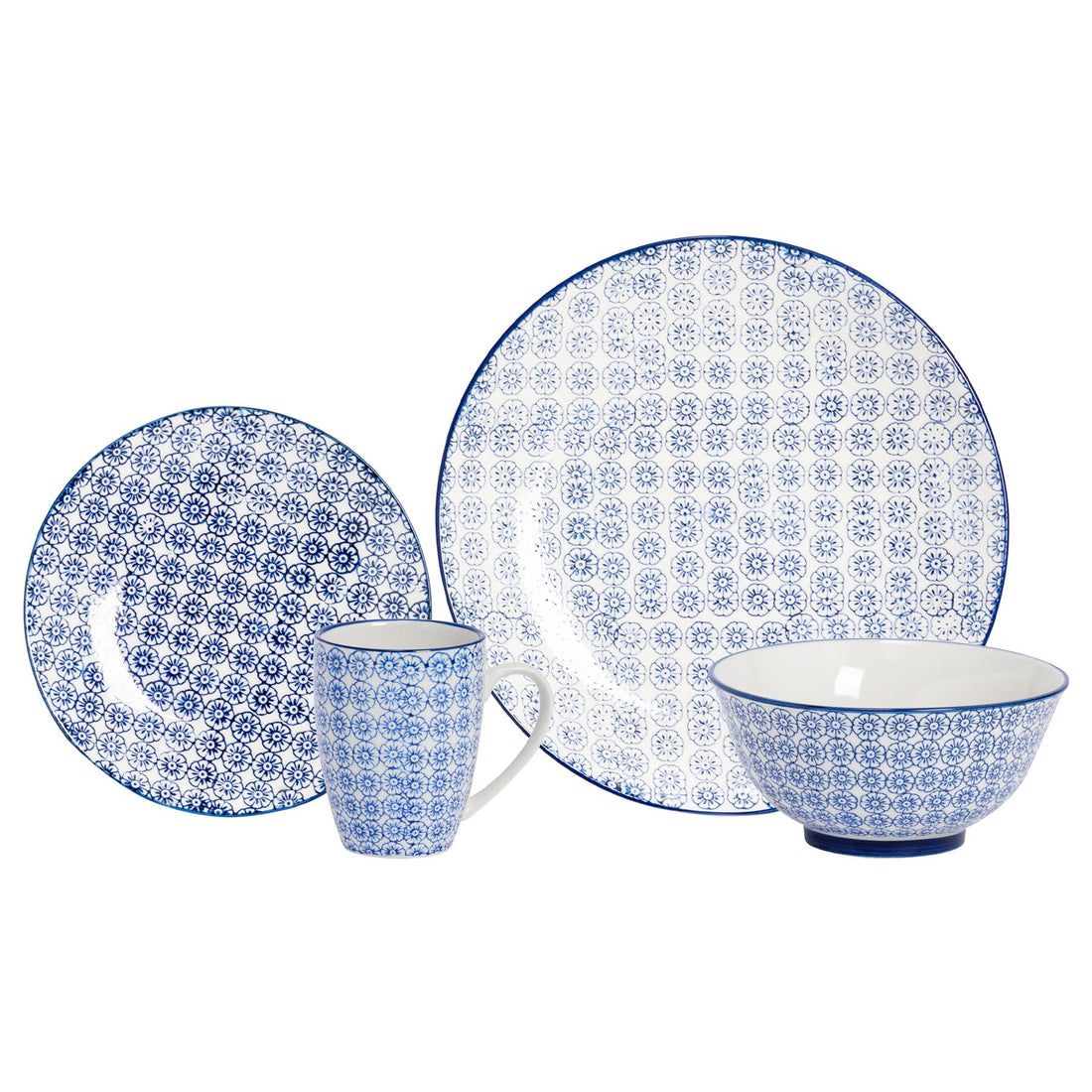 24pc Hand-Printed Navy Floral Stoneware Dinner Set