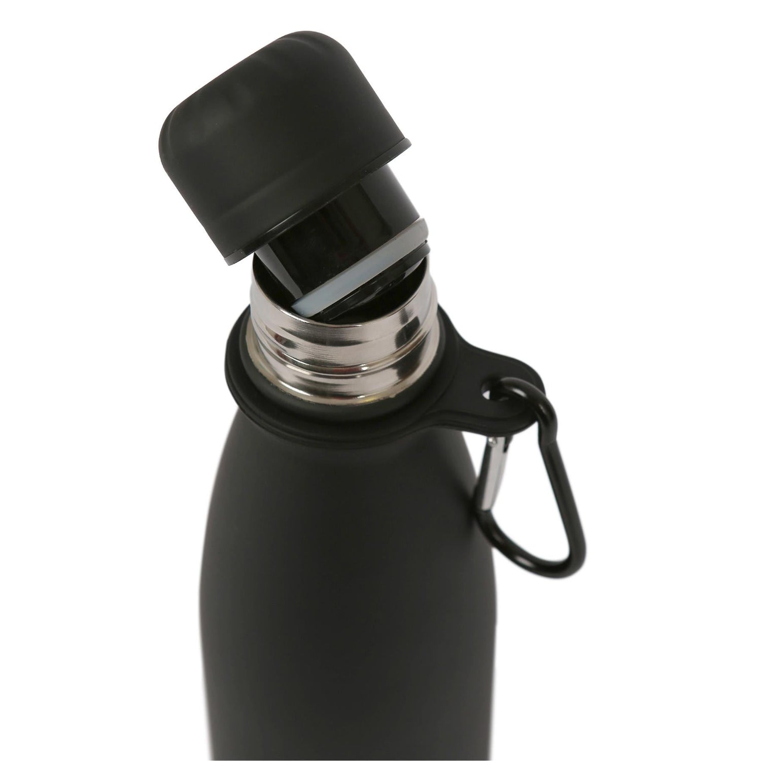 500ml Black Stainless Steel Water Bottle with Carabiner Clip