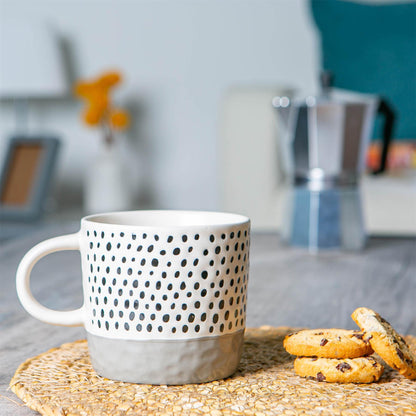 385ml Grey Colour Block Spot Portuguese Stoneware Coffee Mugs - Pack of Six