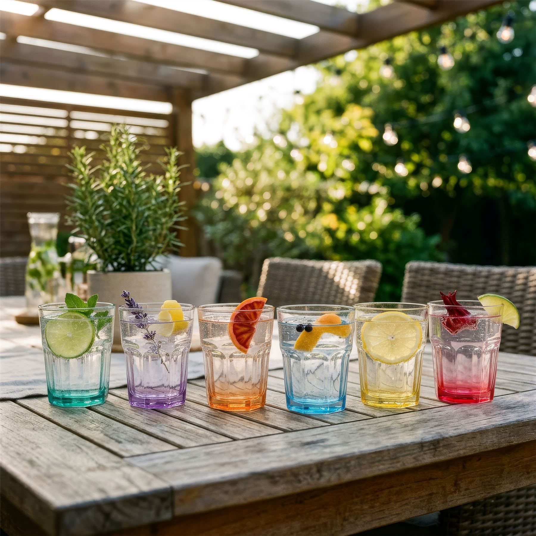 285ml Panelled Glass Tumblers with Coloured Base - Pack of Six