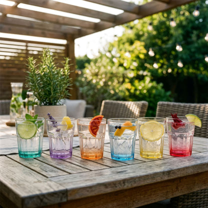 285ml Panelled Glass Tumblers with Coloured Base - Pack of Six