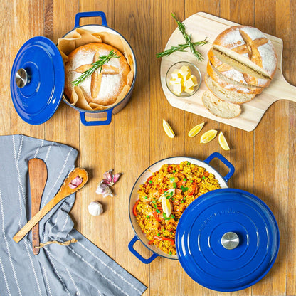 2.3L Dark Blue Cast Iron Shallow Casserole Dish