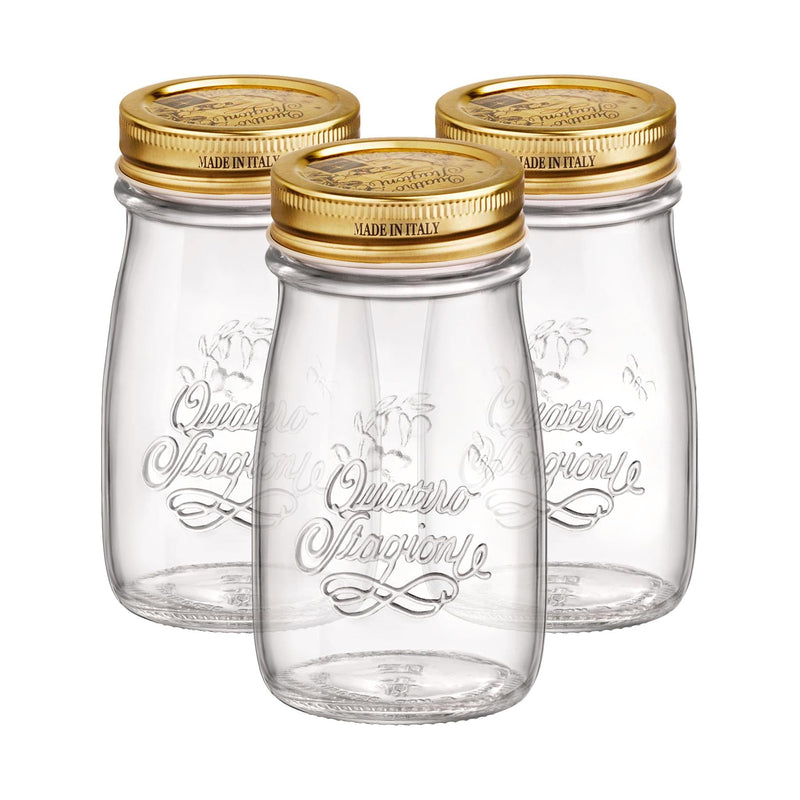 200ml Quattro Stagioni Glass Bottles with Screw Top Lid - Pack of 3 - By Bormioli Rocco