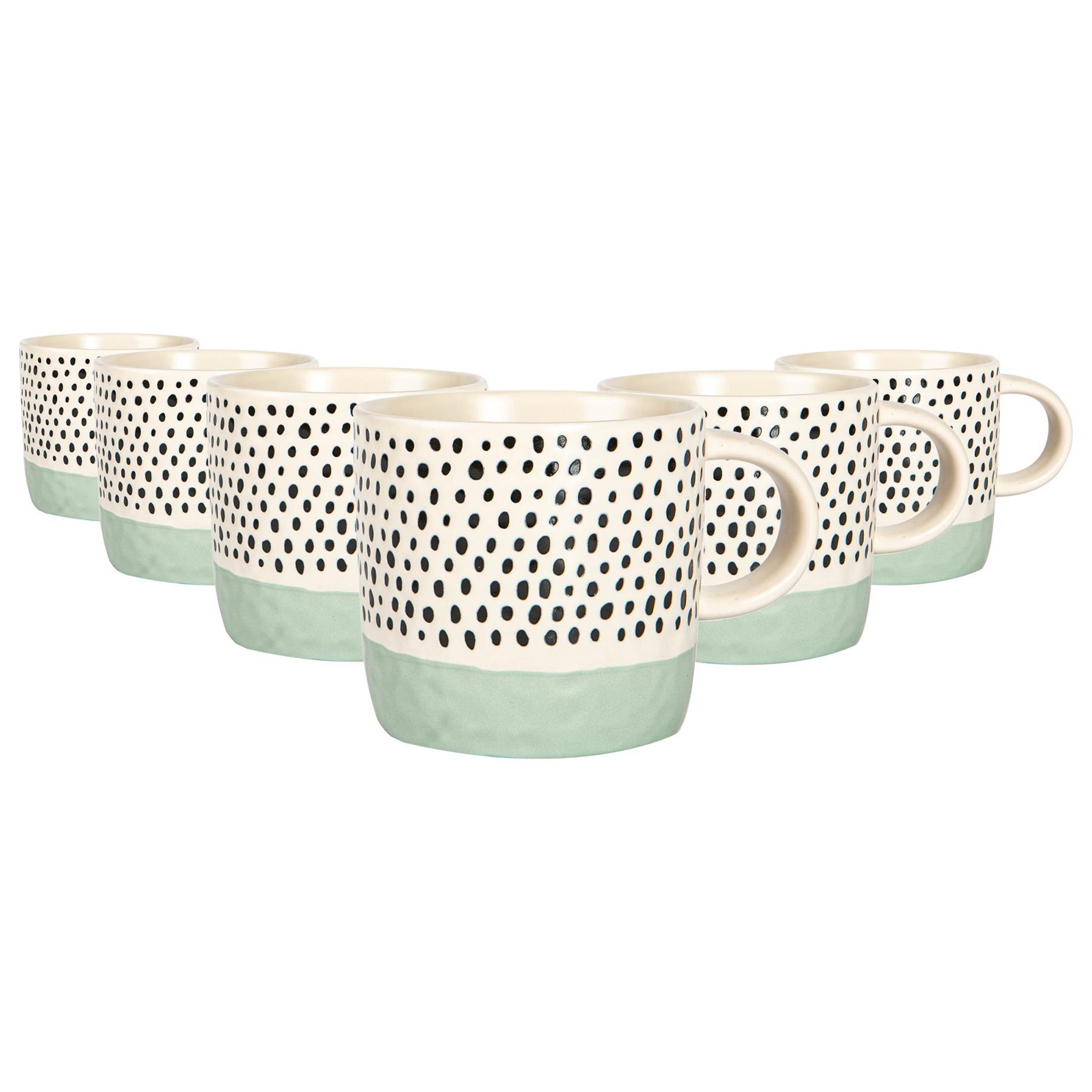 385ml Blue Colour Block Spot Portuguese Stoneware Coffee Mugs - Pack of Six