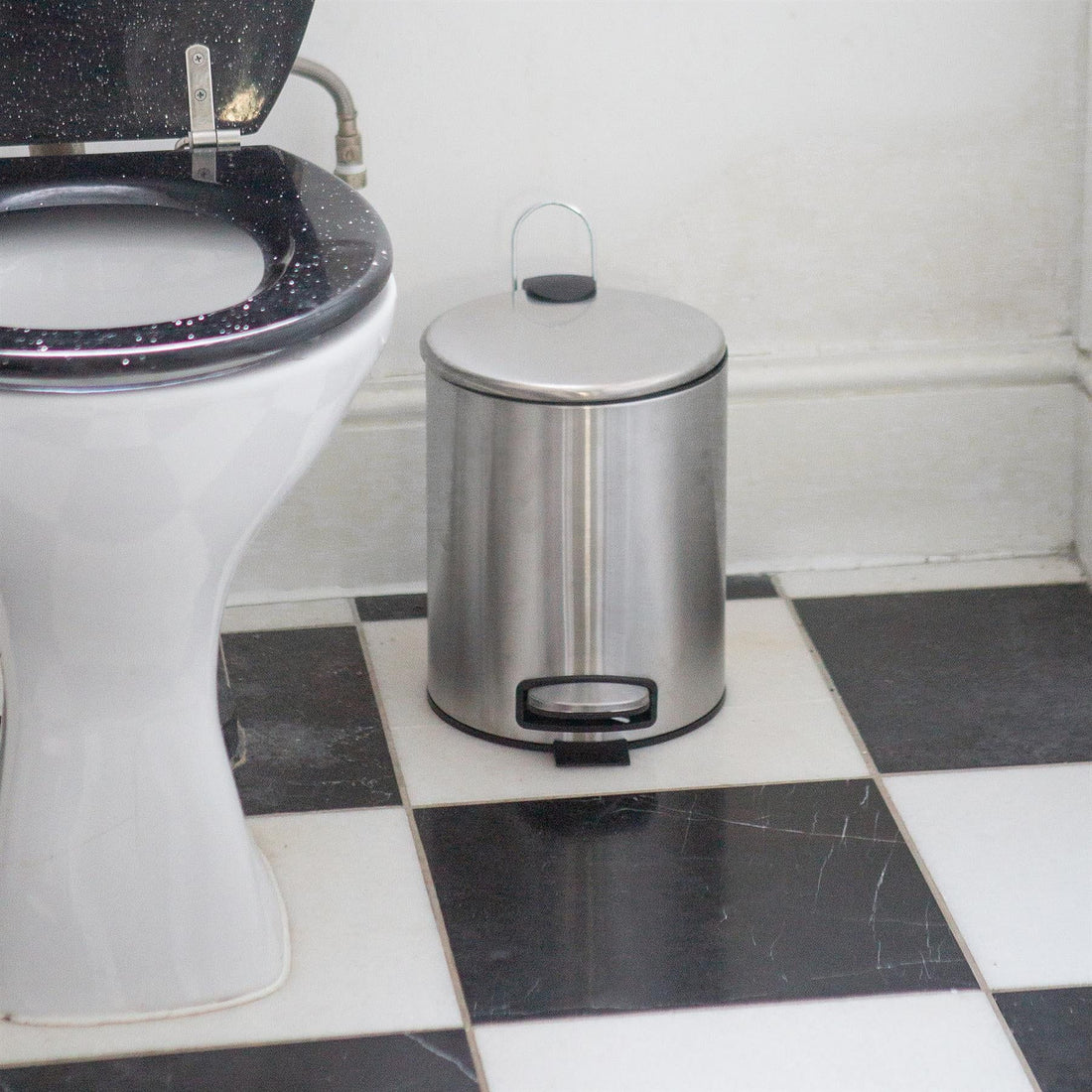 2pc 5L Round Brushed Stainless Steel Pedal Bin &amp; Toilet Brush Set