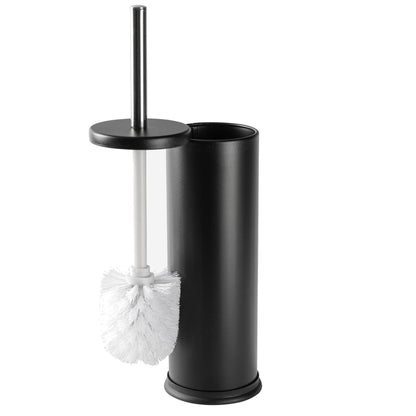 Matt Black Round Stainless Steel Toilet Brush &amp; Bin Set