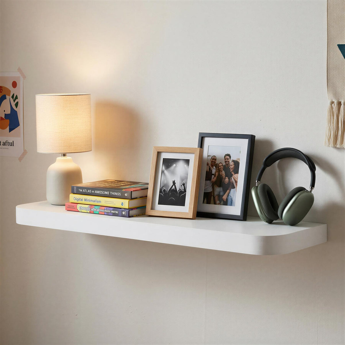 Rounded Wooden Floating Shelf - 60cm - White