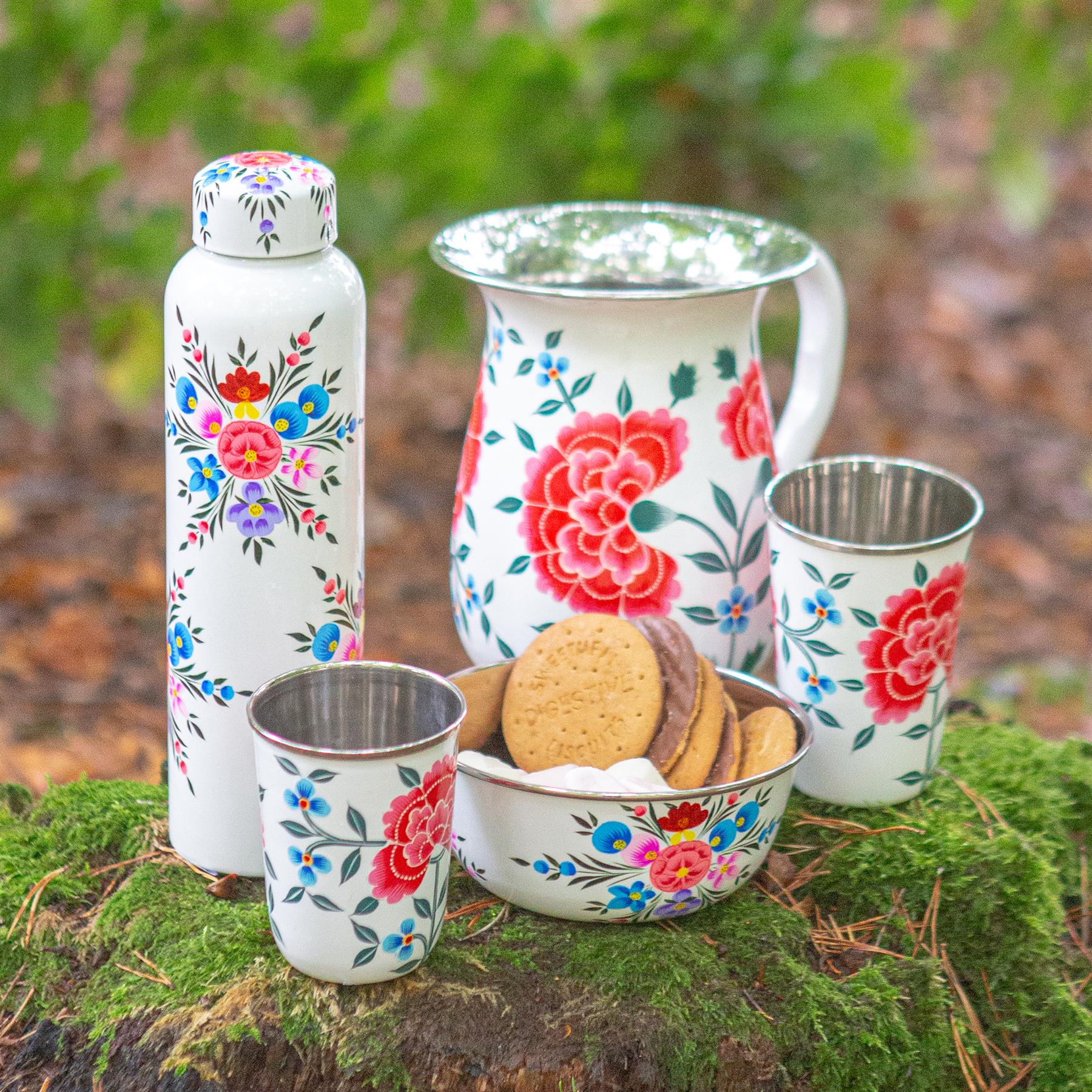 875ml Cotton Pansy Hand-Painted Picnic Water Bottle