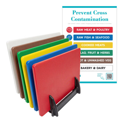 6 Piece Plastic Chopping Board Set with Stand - 45 x 30cm - Multicolour