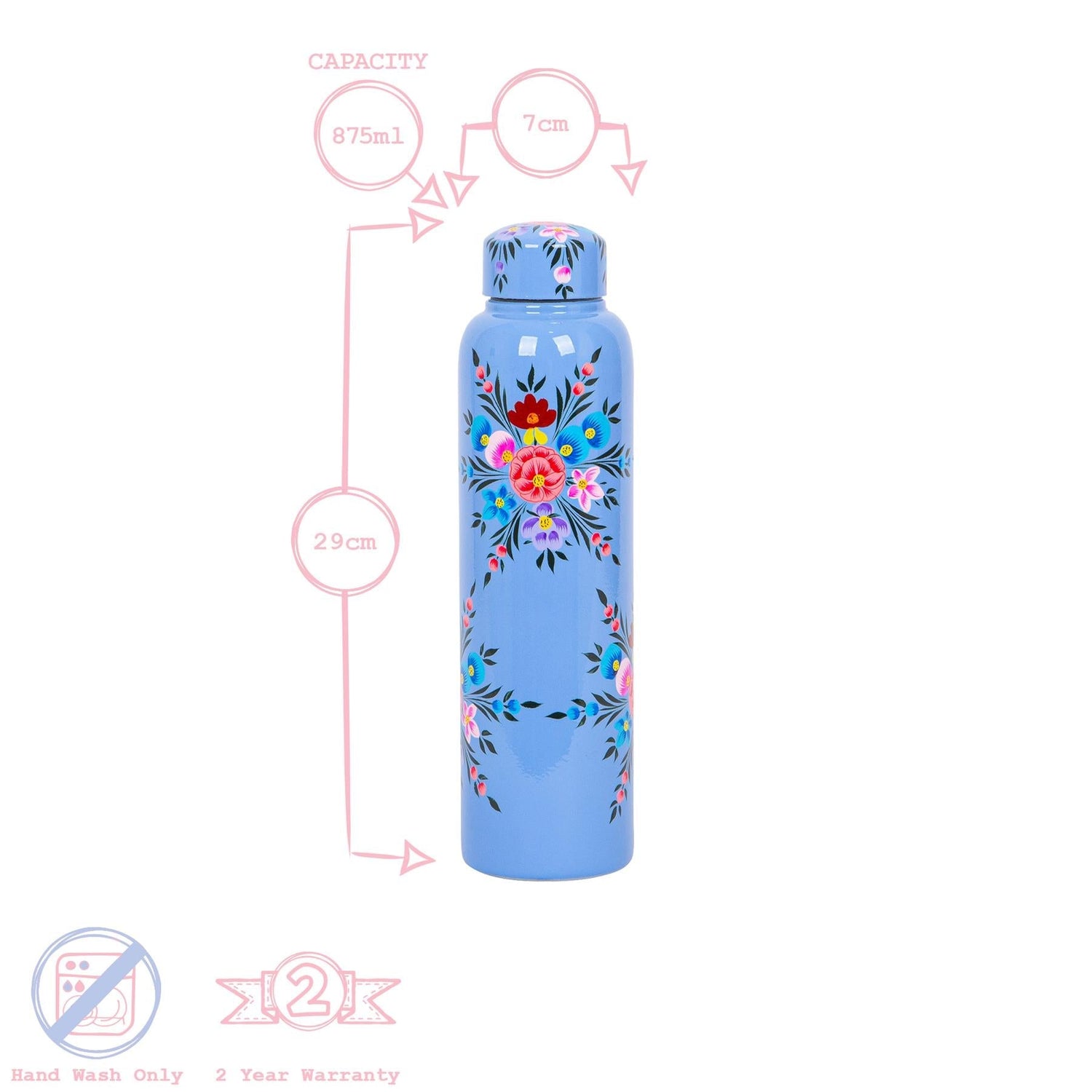 875ml Cotton Pansy Hand-Painted Picnic Water Bottle