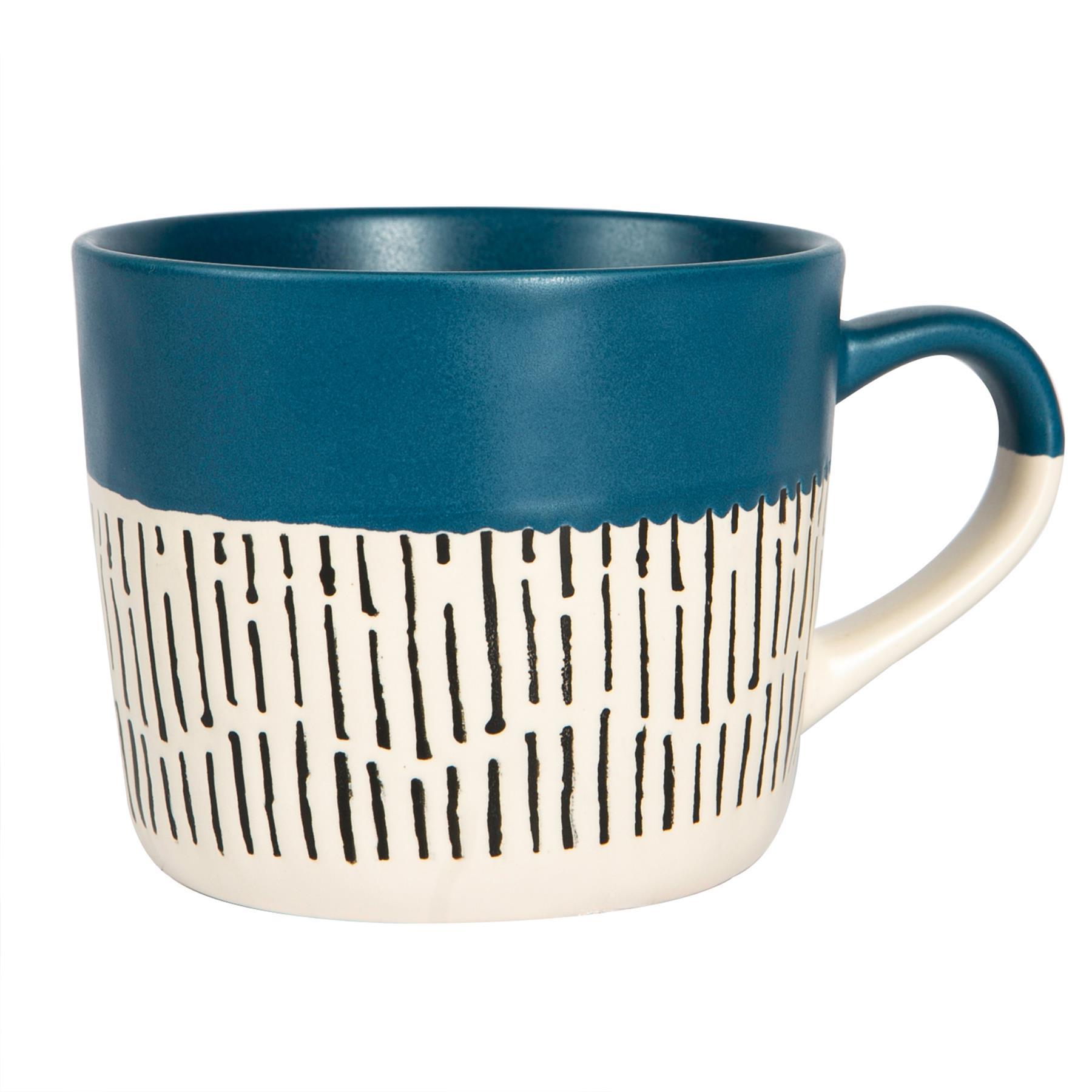 450ml Blue Colour Block Dash Stoneware Coffee Mug | Rinkit.com