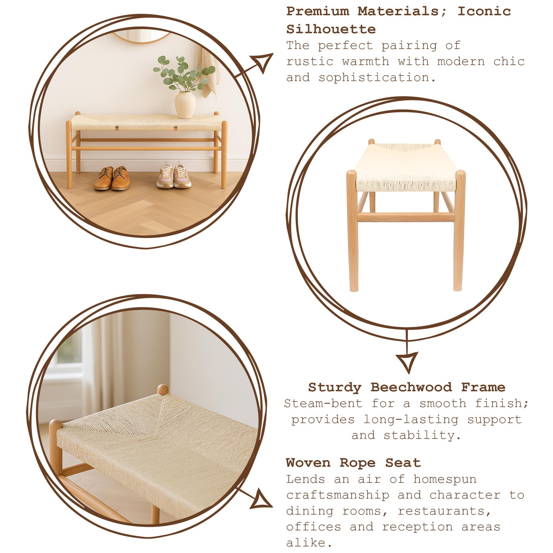 Beige Wooden Wishbone Dining Bench