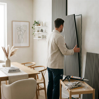Wooden Acoustic Wall Panels - 120 x 60cm - Grey/Black - Pack of 2