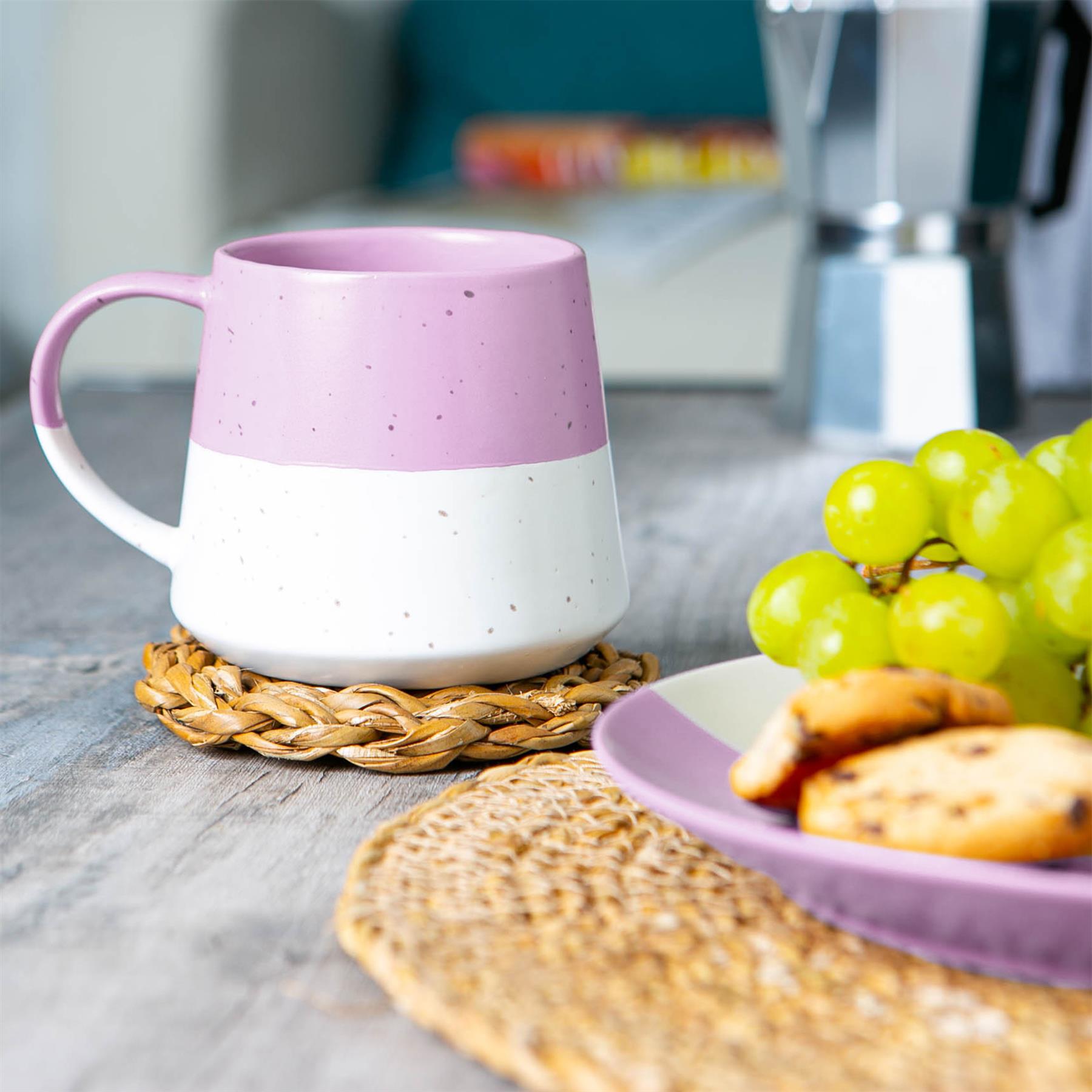 370ml Colour Block Flecked Stoneware Belly Mugs - Lavender - Pack of 4