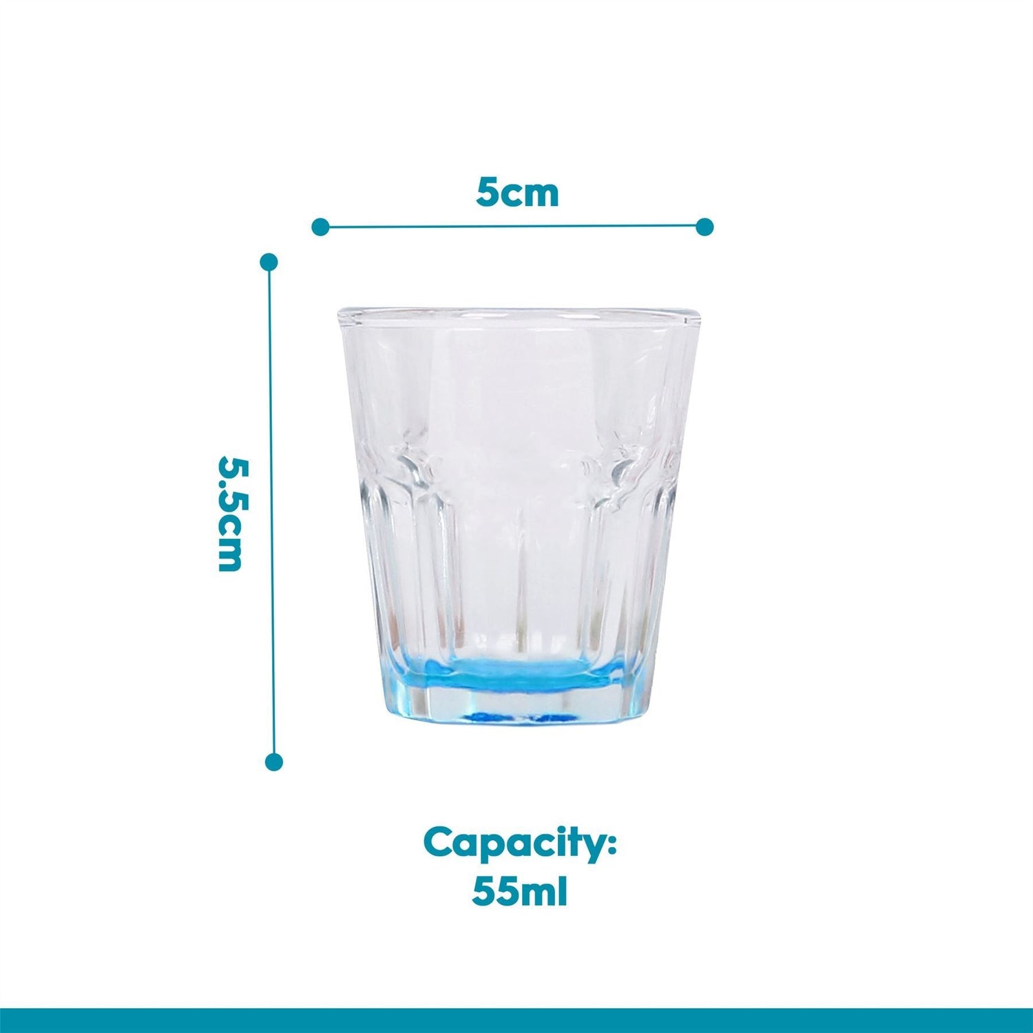 55ml Panelled Shot Glasses with Coloured Base - Pack of Six