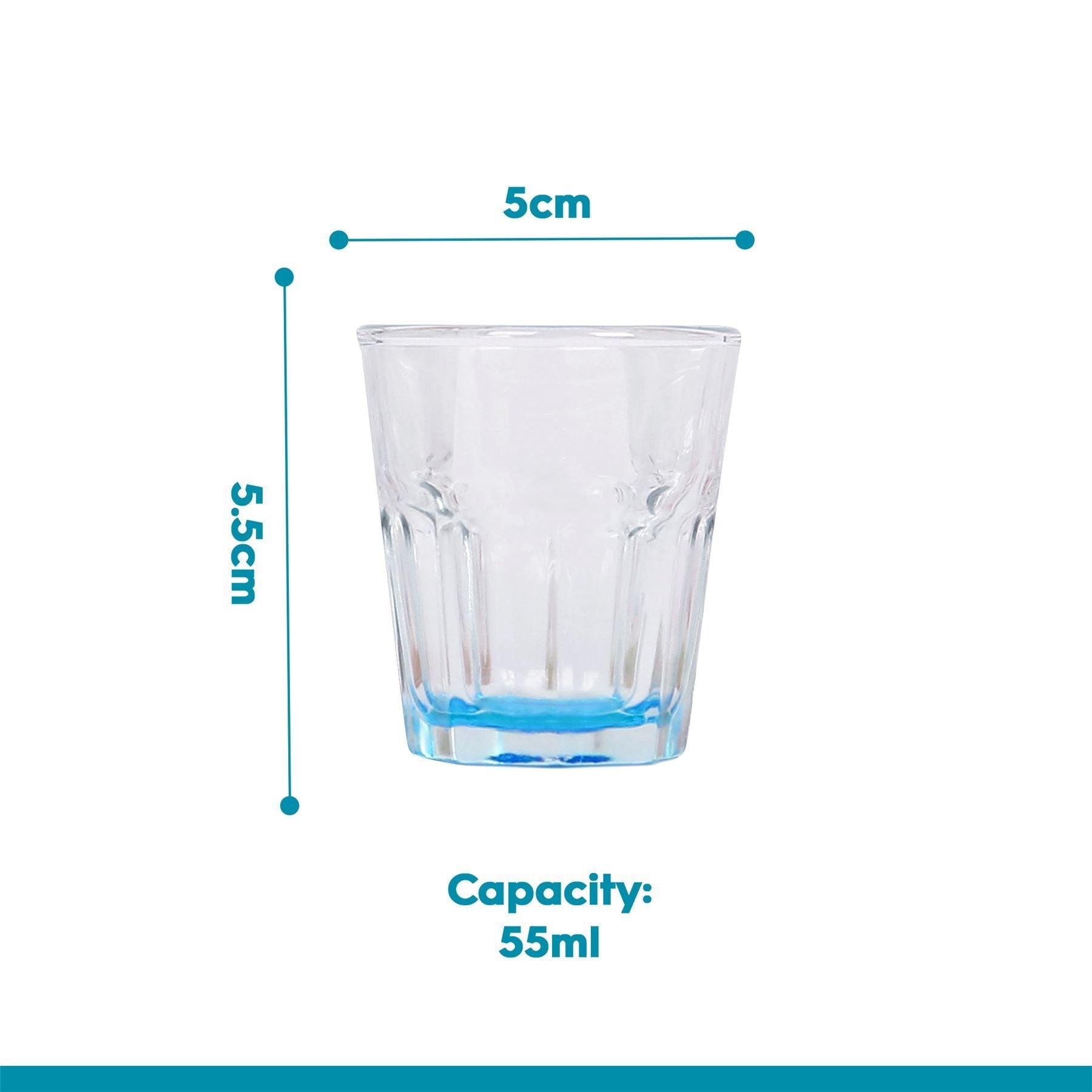 55ml Panelled Shot Glasses with Coloured Base - Pack of Six