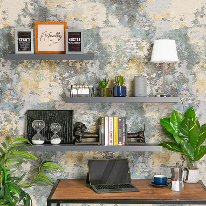 100cm Grey Modern Floating Shelves - Pack of Three