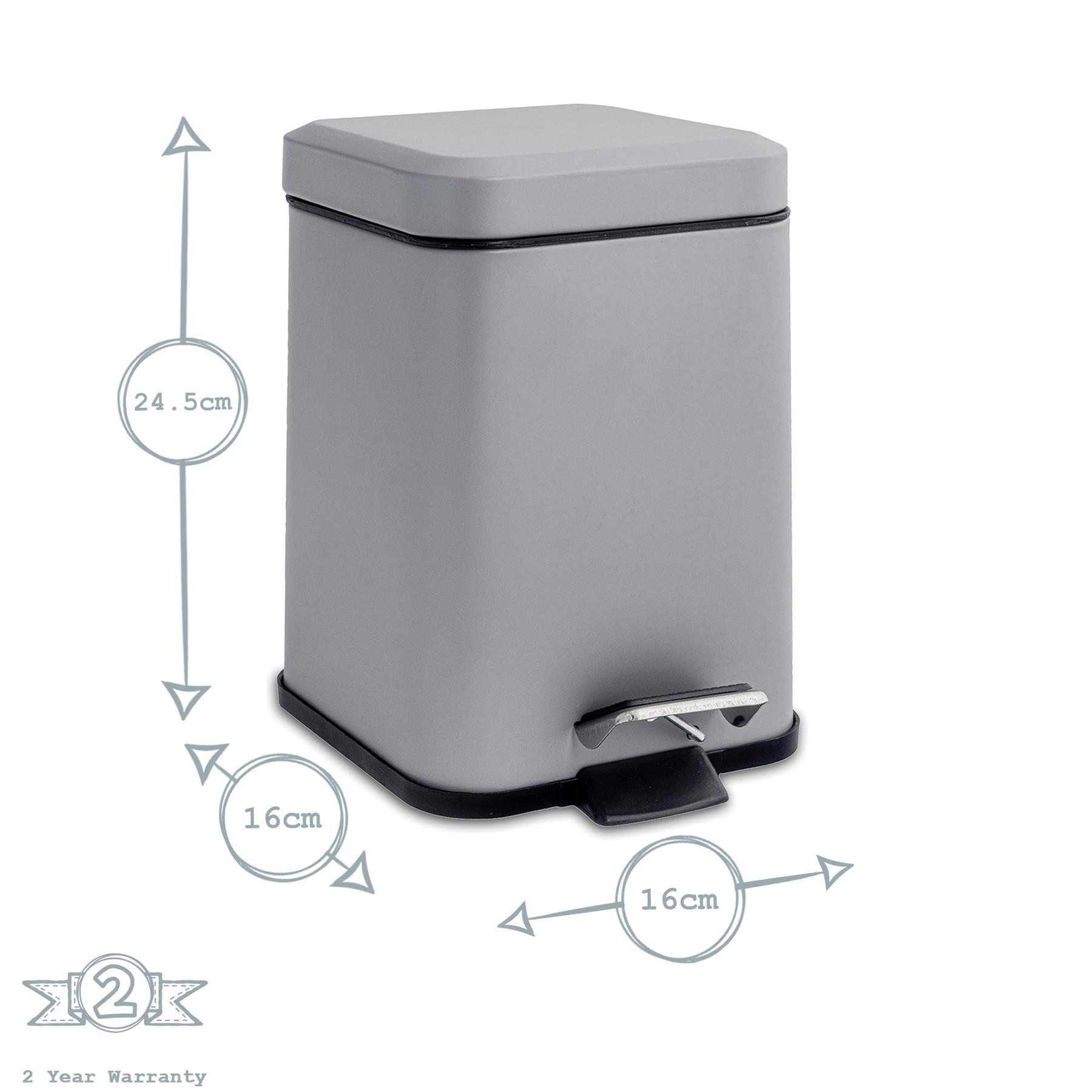 3L Matt Grey Square Bathroom Pedal Bin