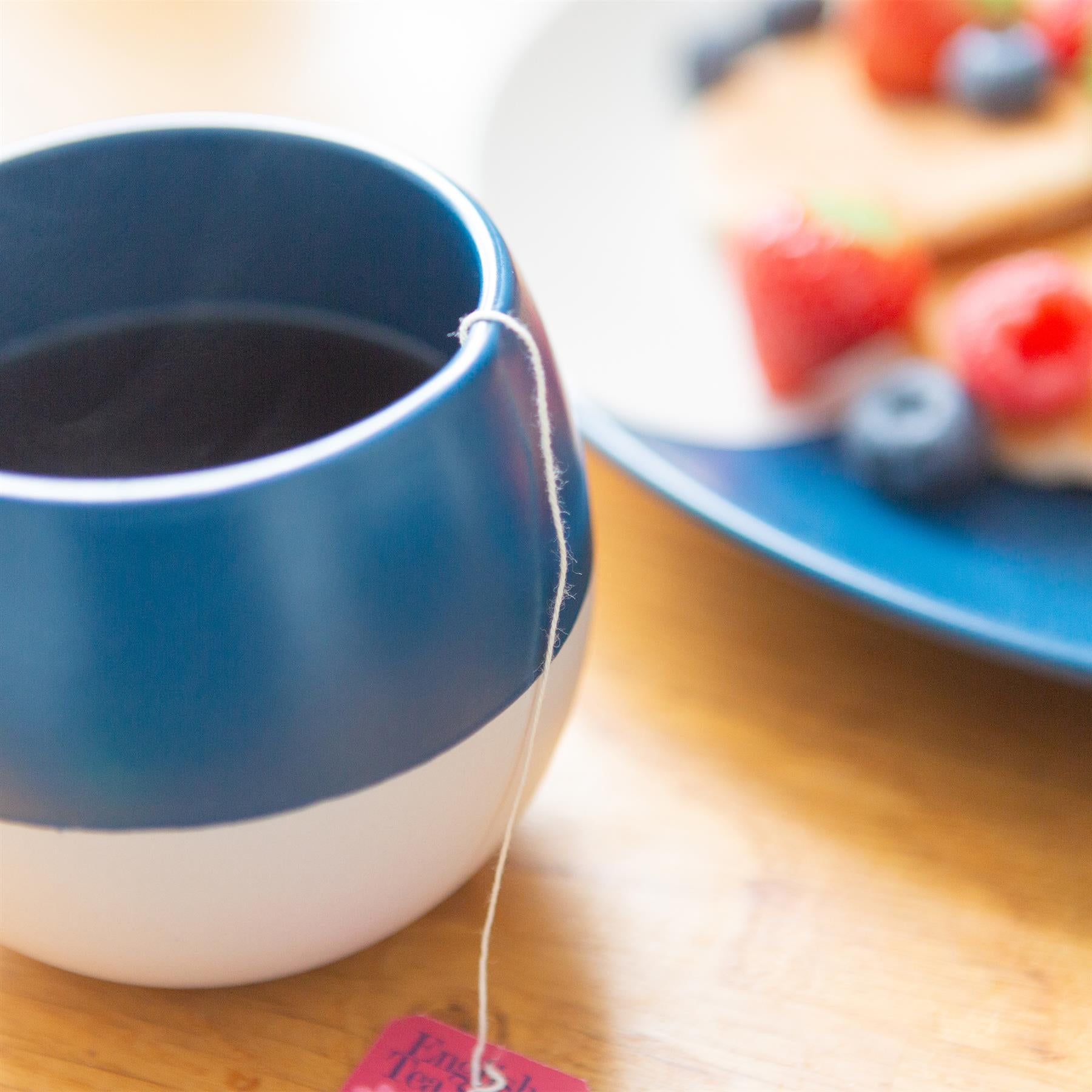 340ml Navy Colour Block Stoneware Sphere Mugs - Pack of Four