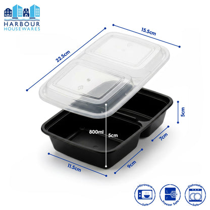Reusable Meal Prep Containers - 2 Compartments (800ml) - Pack of 10