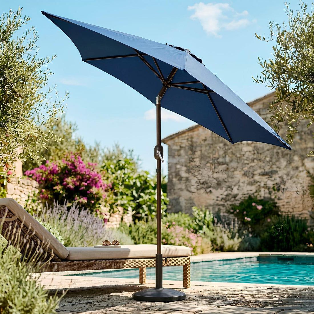 2.3M Tilting Garden Parasol and Base Set - Navy